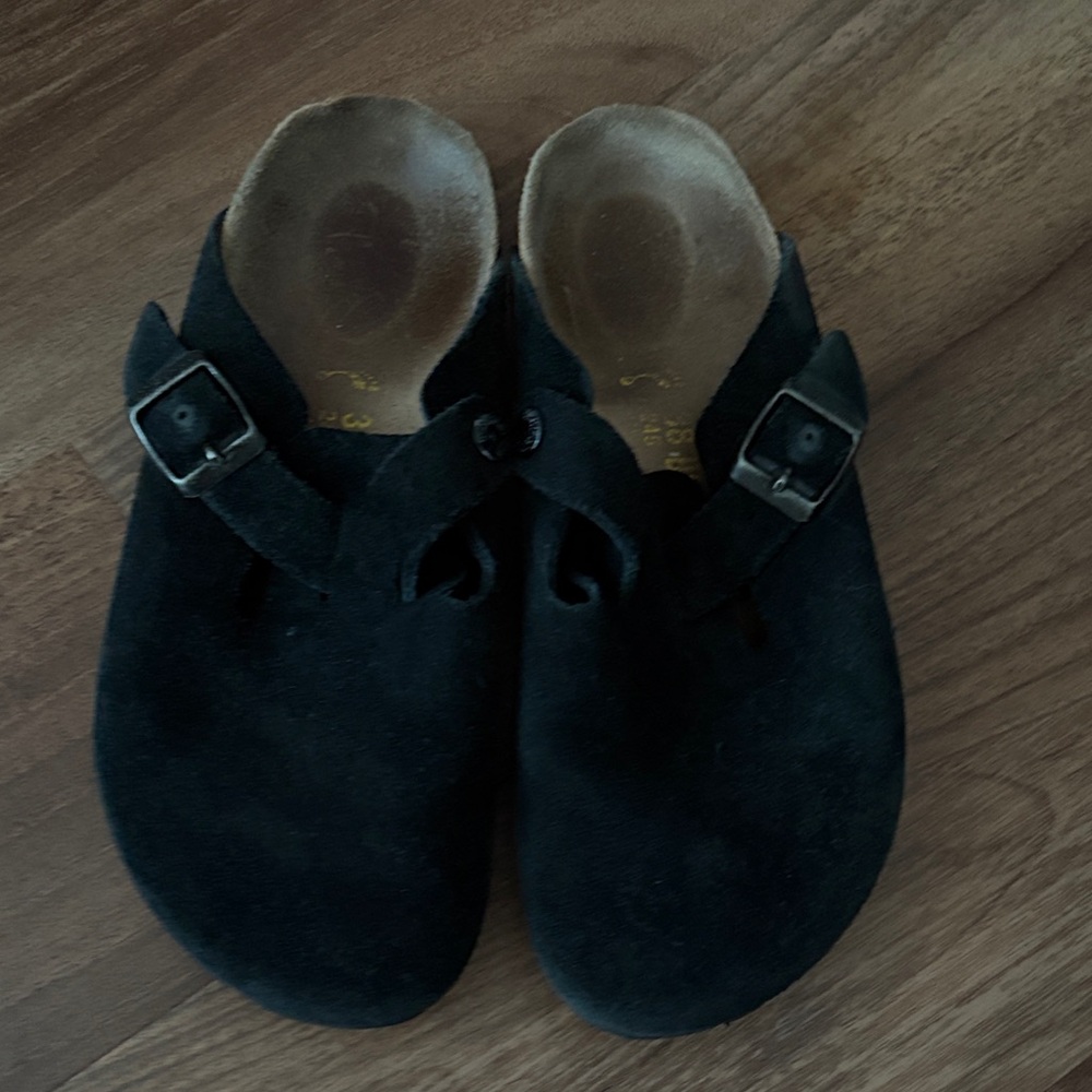Birkenstock Boston Black Suede Leather Buckle Clogs Size 8